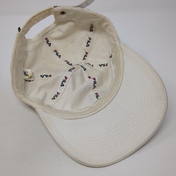 Fila Slideback Baseball Cap White One Size Adjustable Embroidered Vented Holes - Picture 7 of 10